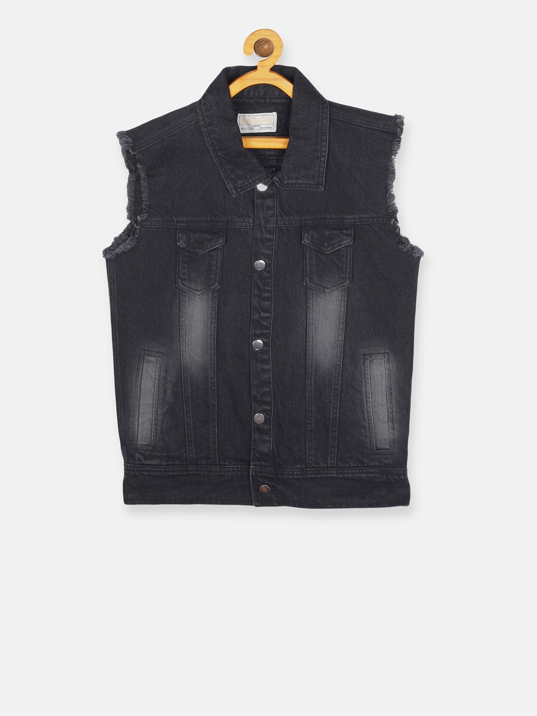 

Instafab Boys Black Solid Denim Jacket