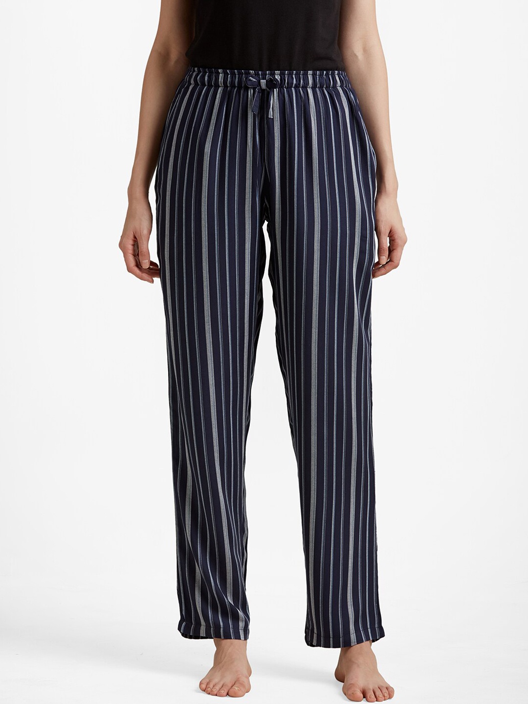 

DRAPE IN VOGUE Women Navy Blue Striped Lounge Pants