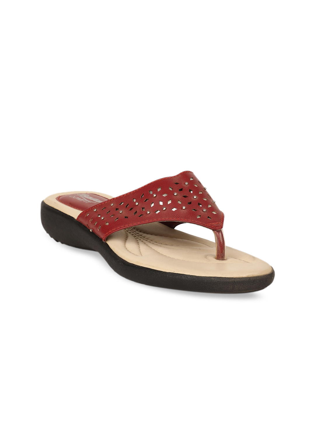 

Bata Women Maroon Laser Cut PU Open Toe Flats