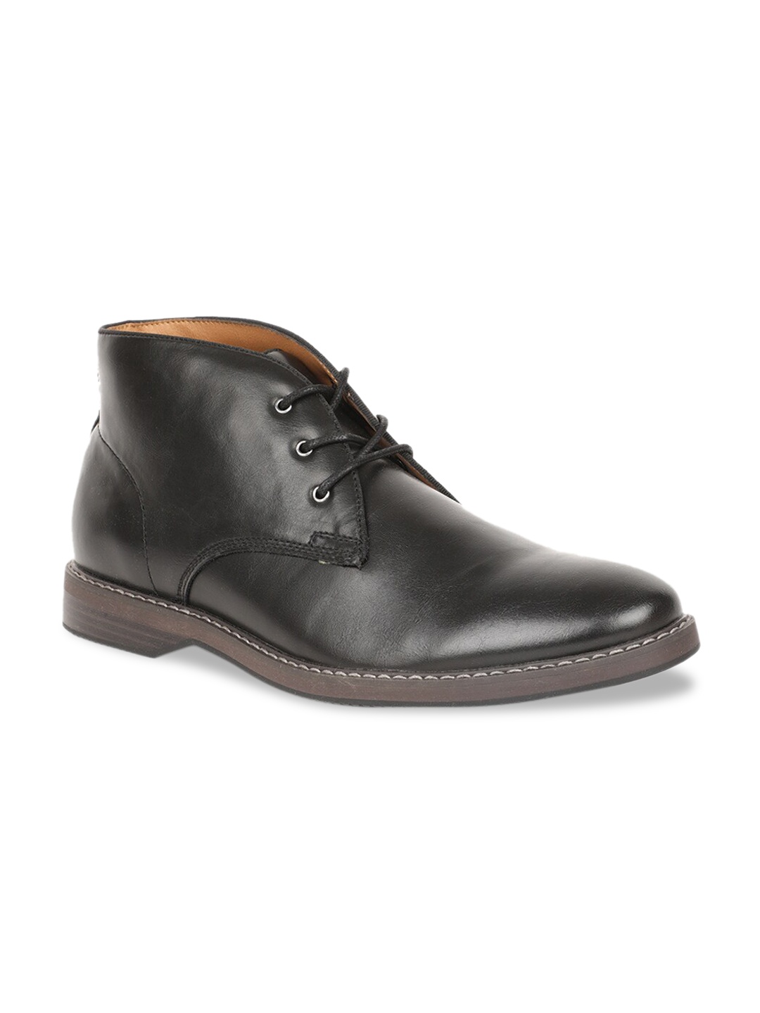 Bata Men Black Solid PU High-Top Flat Boots
