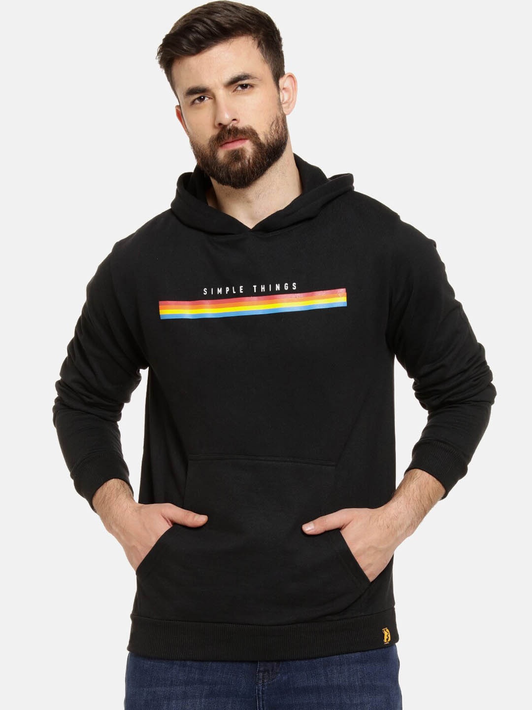 

Campus Sutra Men Black Printed Hooded Sweatshirt