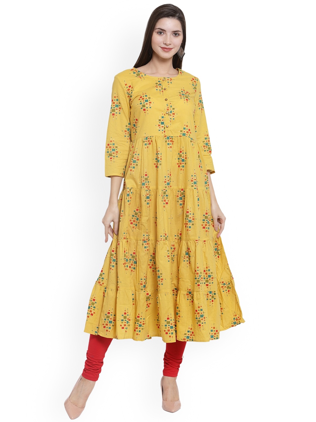

The Kurta Express Women Yellow Printed A-Line Kurta