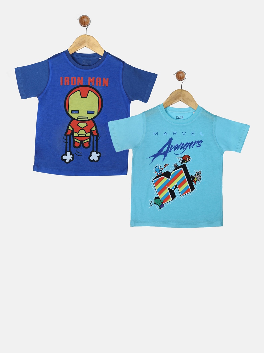 

YK Marvel Boys Pack Of 2 Avengers Printed Round Neck T-shirts, Blue