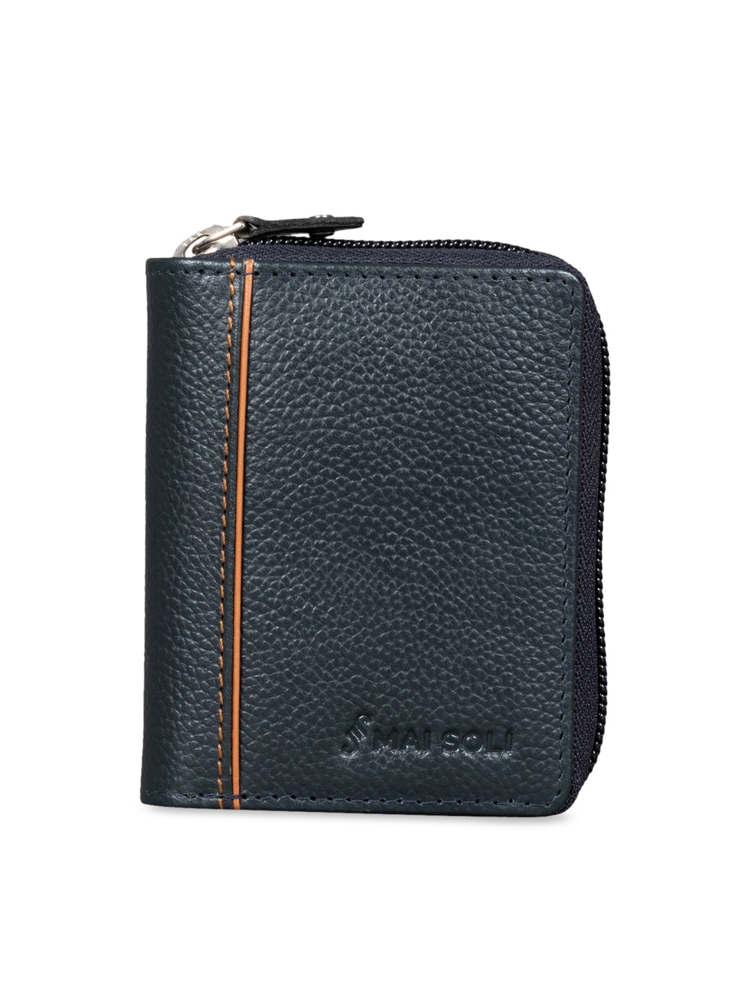 

MAI SOLI Unisex Navy Blue Solid Genuine Leather Zip Around Wallet