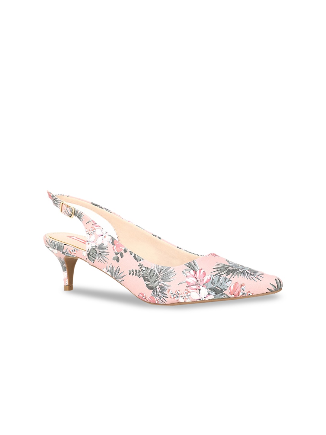 

Bata Women Pink & Grey Floral Printed Kitten Heeled Pumps