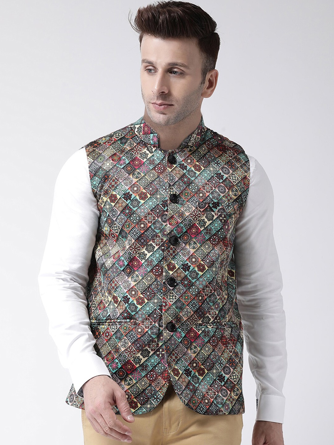 

Hangup Men Multicoloured Printed UV Protected Nehru Jacket, Multi