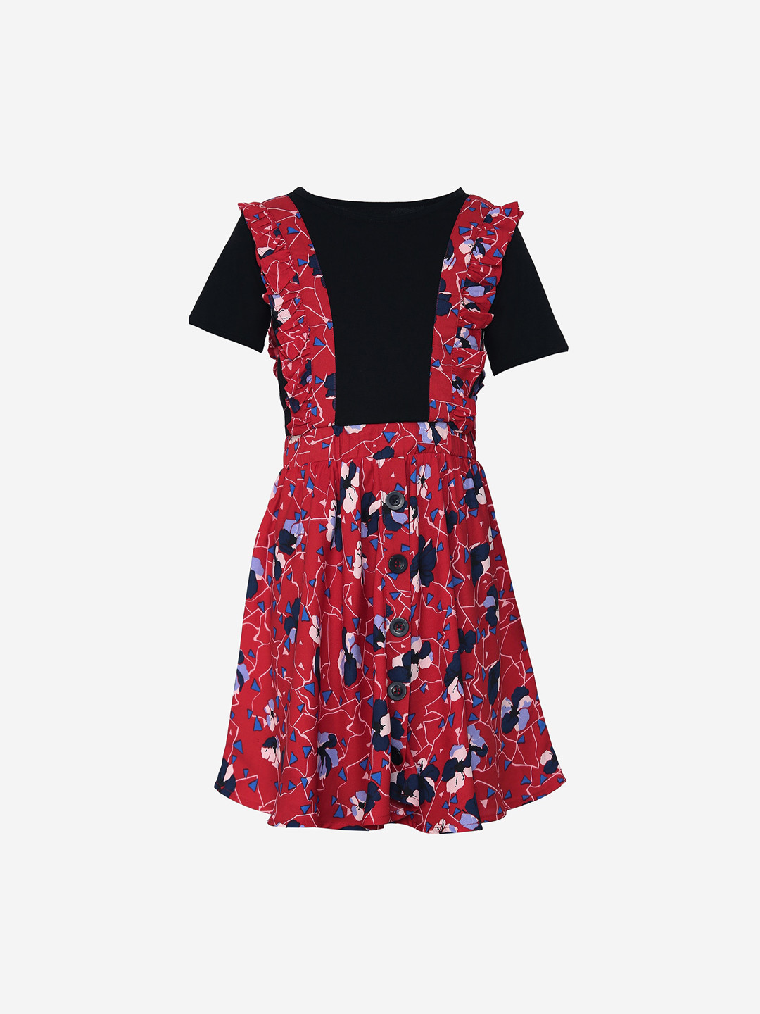 

luyk Girls Maroon Floral Print A-Line Dress