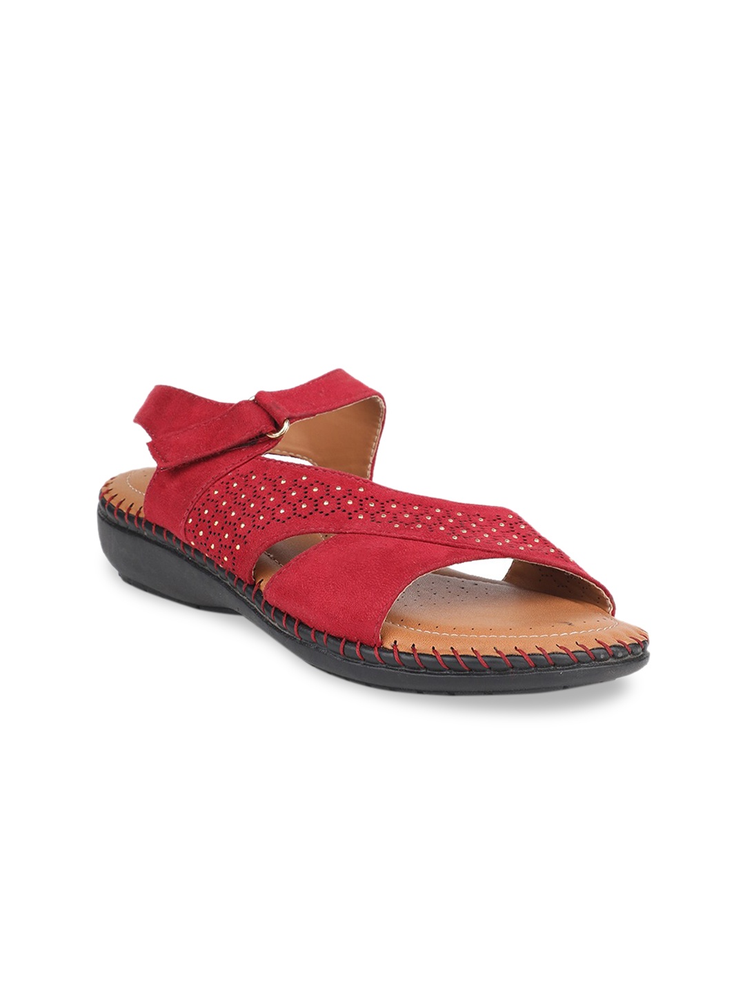 

Bata Women Red Solid PU Open Toe Flats