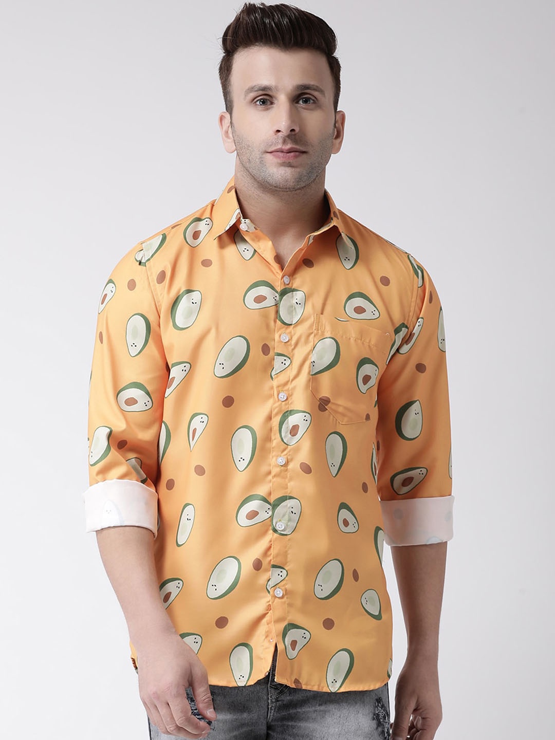 

Hangup Men Orange Slim Fit Printed Casual Shirt