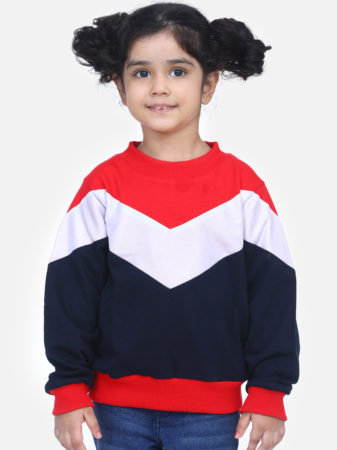 

LilPicks Girls Navy Blue & Red Colourblocked Sweatshirt
