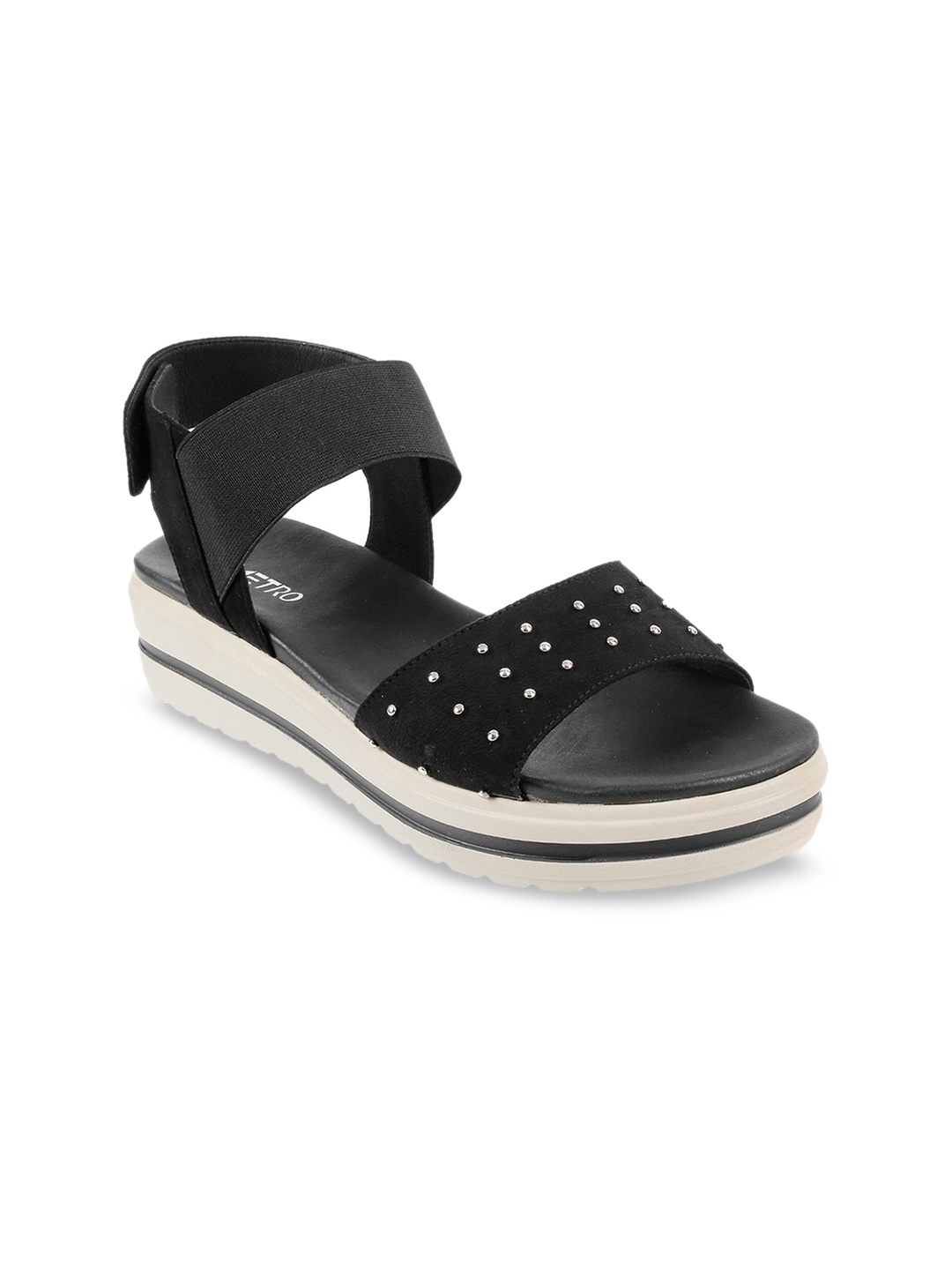 

Metro Women Black Embellished Flatforms