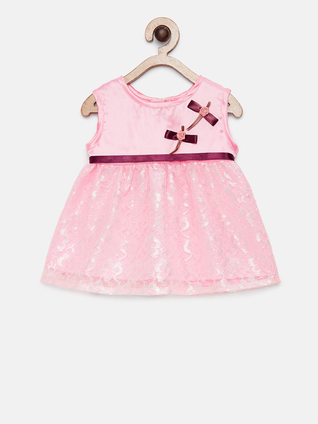 

MANY FROCKS & Girls Pink Self Design Fit and Flare Dress