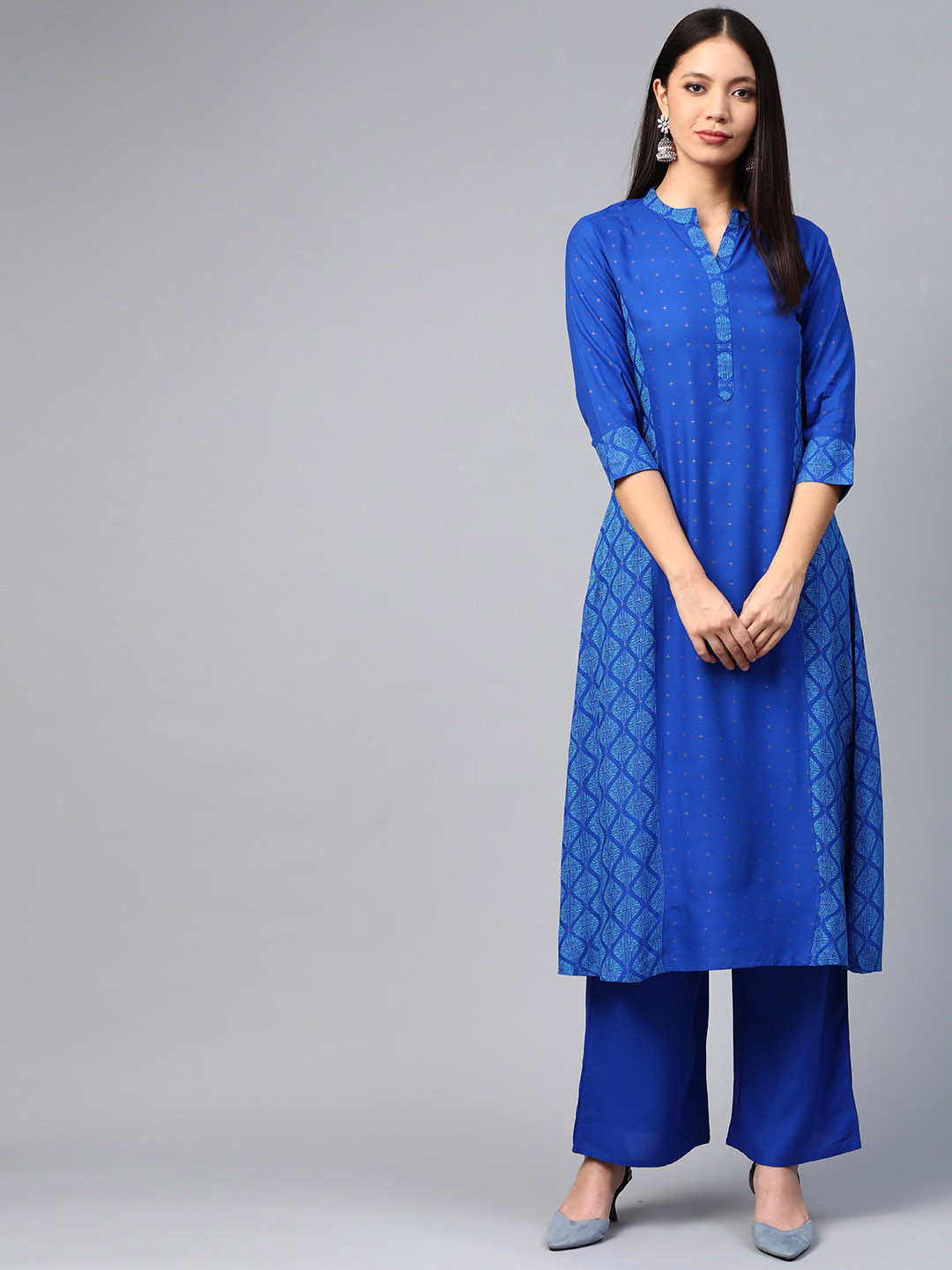 

ZIYAA Women Blue Foil Printed A-Line Kurta