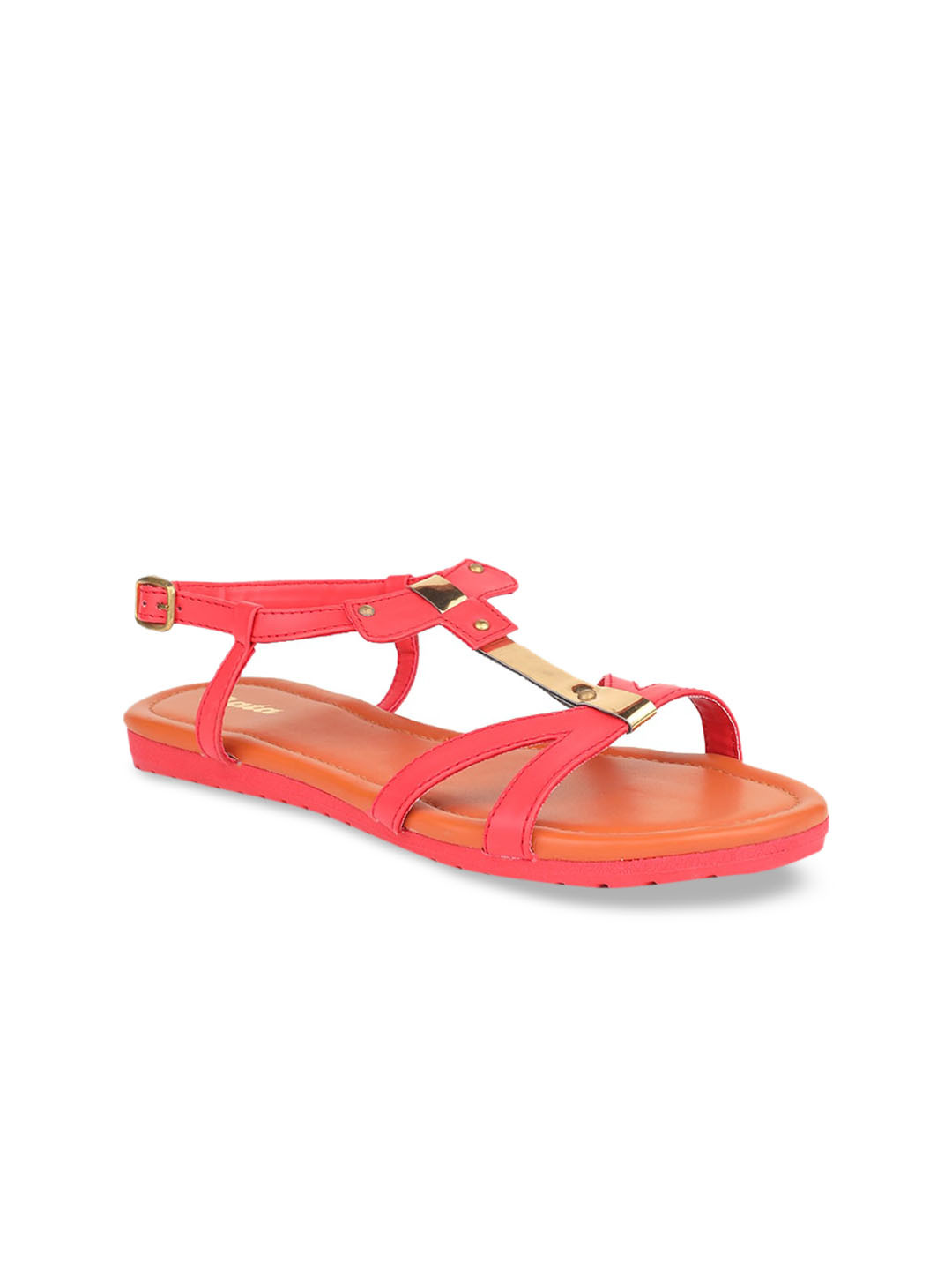 

Bata Women Coral Red Solid PU Open Toe Flats