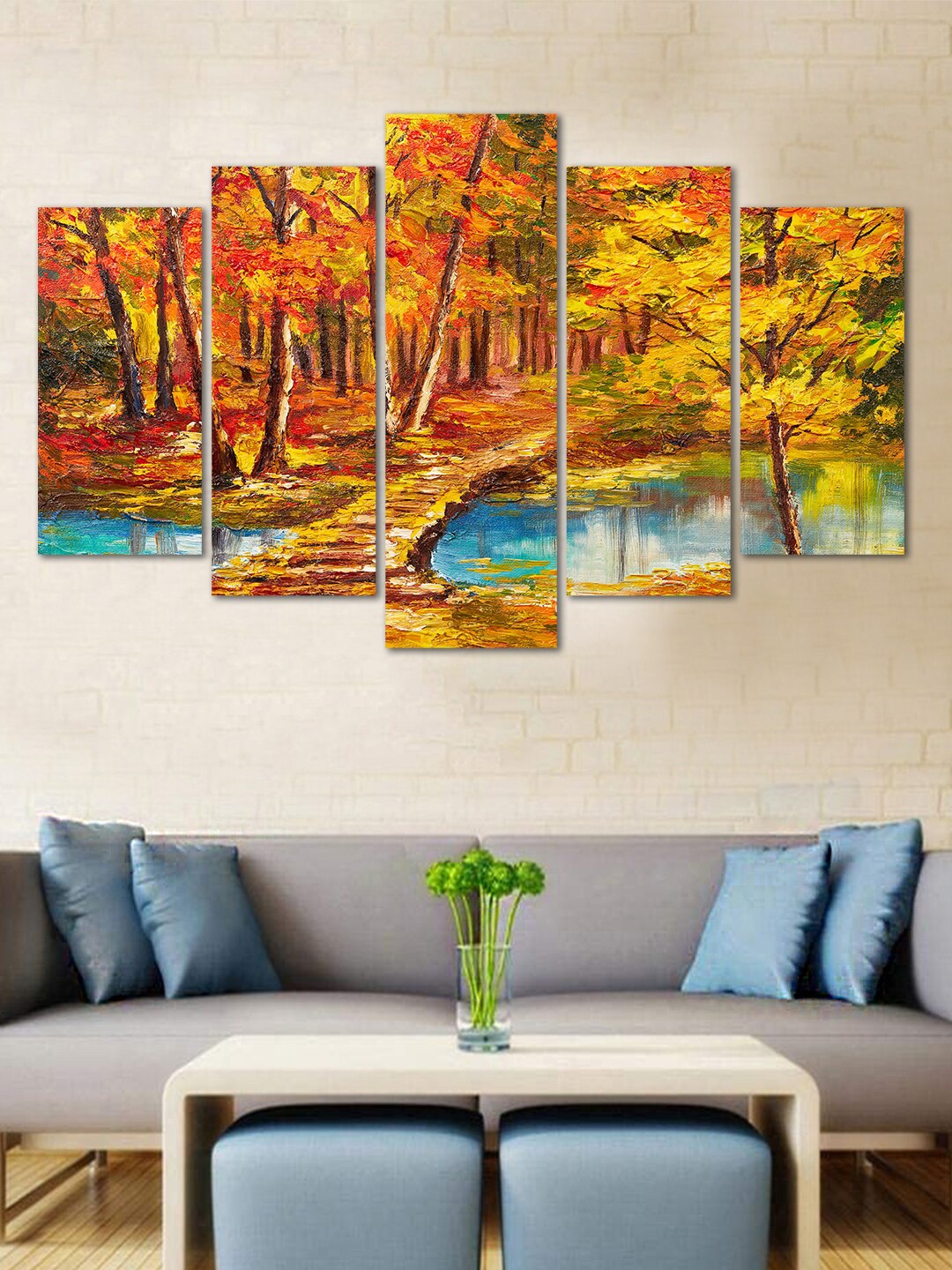 

WENS Yellow & Orange Admiring Nature 5 Panelled Velvet framed Wall Art