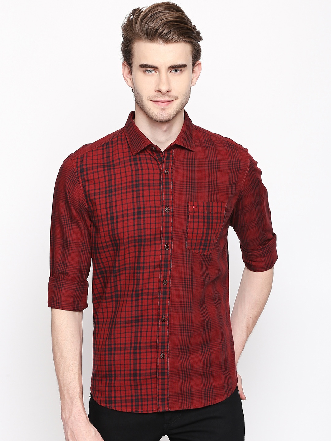 

Basics Men Red Slim Fit Checked Casual Shirt
