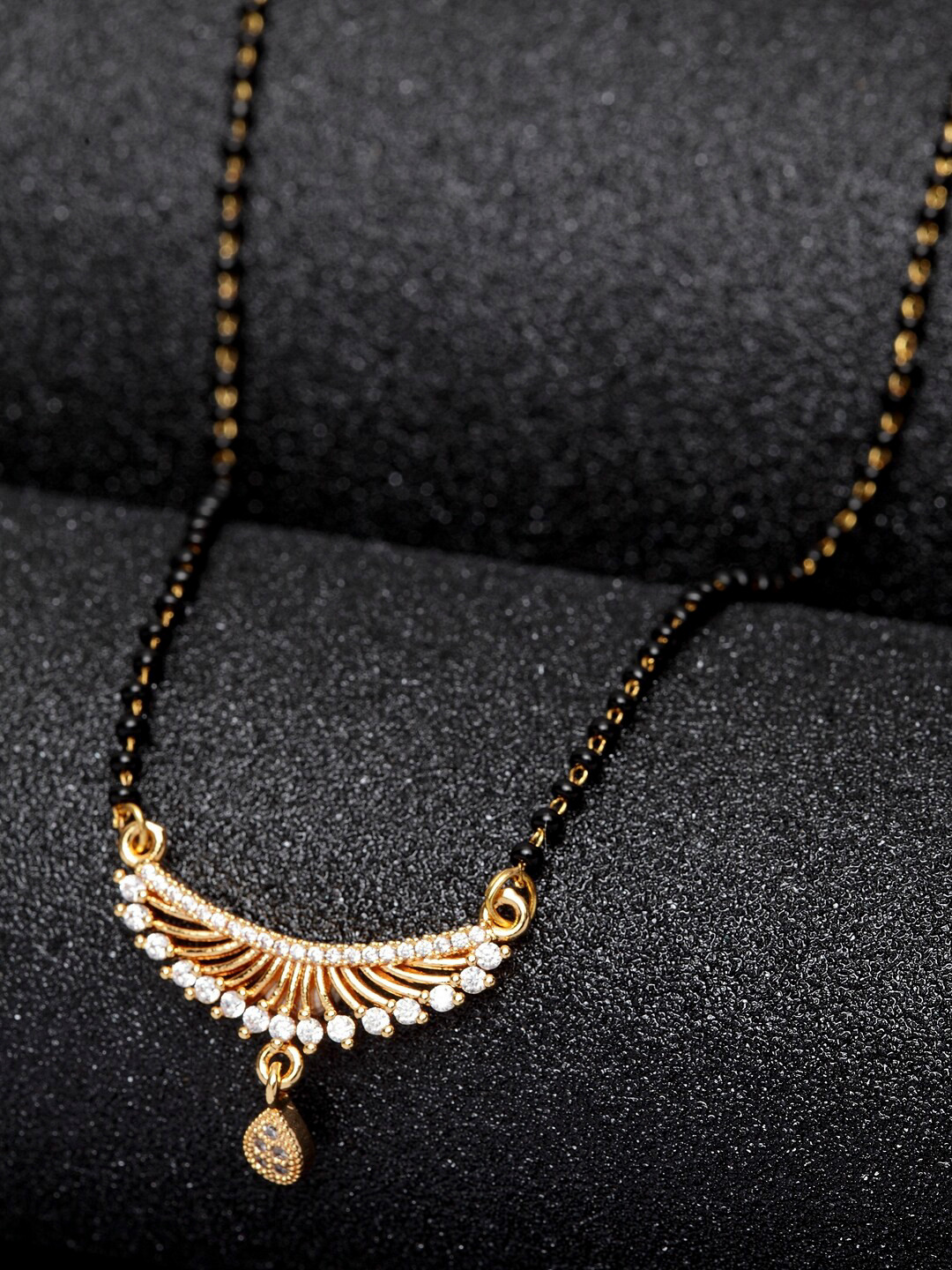 

Bhana Fashion Gold-Plated Black & White AD-Studded Beaded Mangalsutra