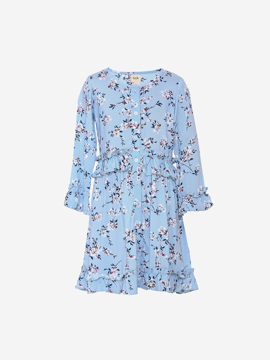 

luyk Girls Blue & White Floral Print Fit and Flare Dress