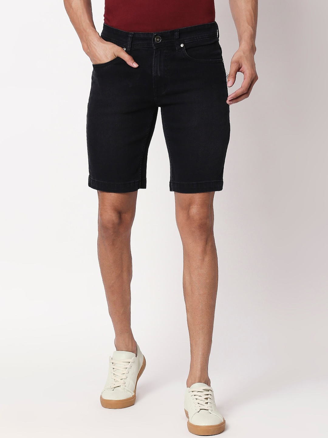 

High Star Men Black Solid Slim Fit Denim Shorts