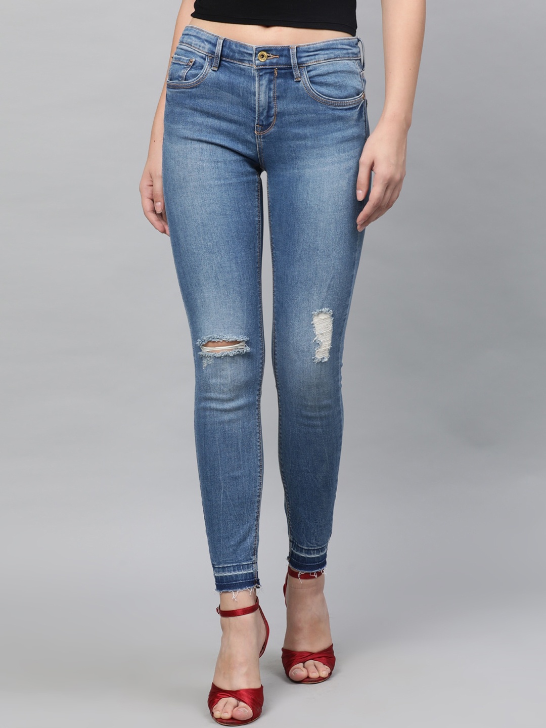 

STREET 9 Women Blue Skinny Fit Mid-Rise Mildly Distressed Stretchable Jeans