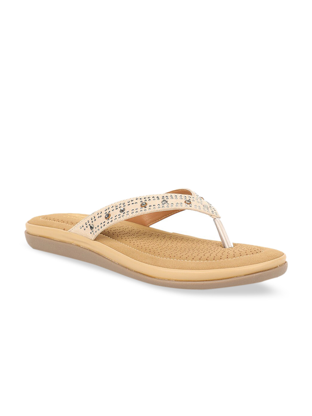 

Bata Women Beige Embellished PU Open Toe Flats