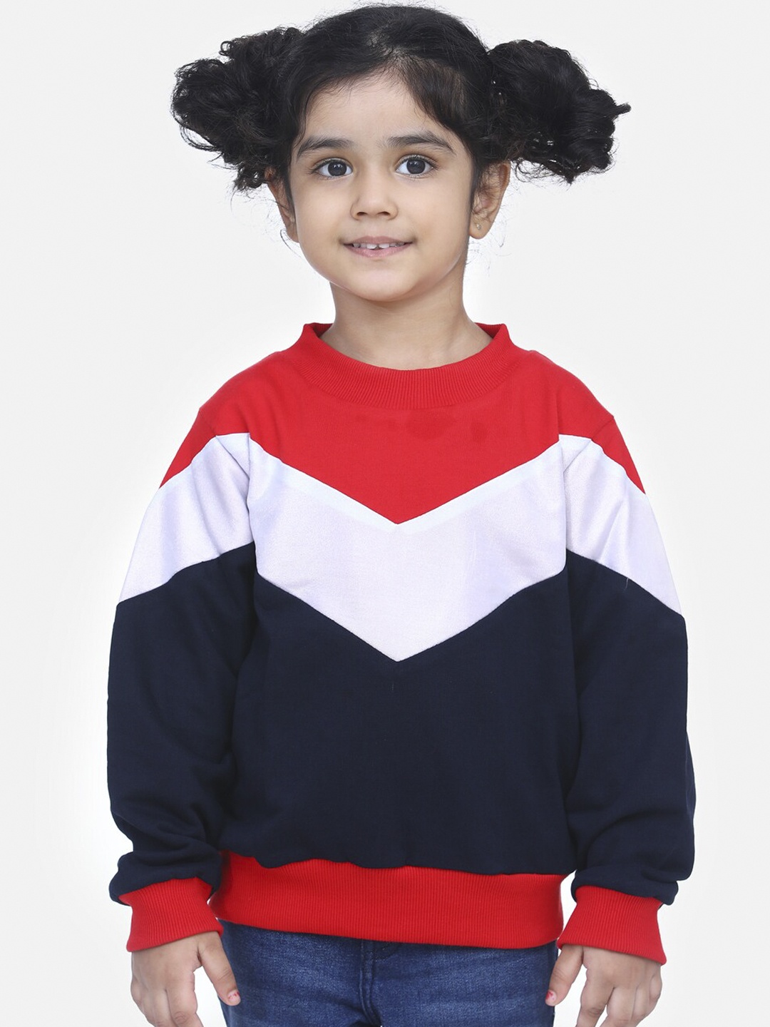

LilPicks Girls Navy Blue & Red Colourblocked Sweatshirt