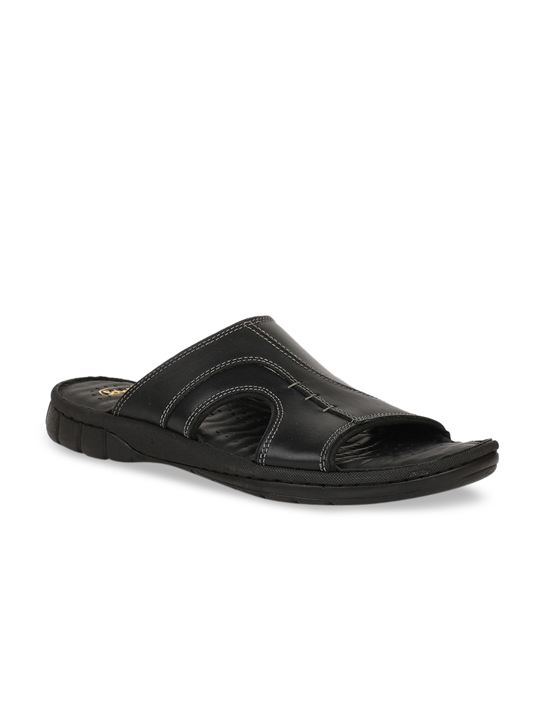 

Scholl Men Black Solid Leather Comfort Sandals