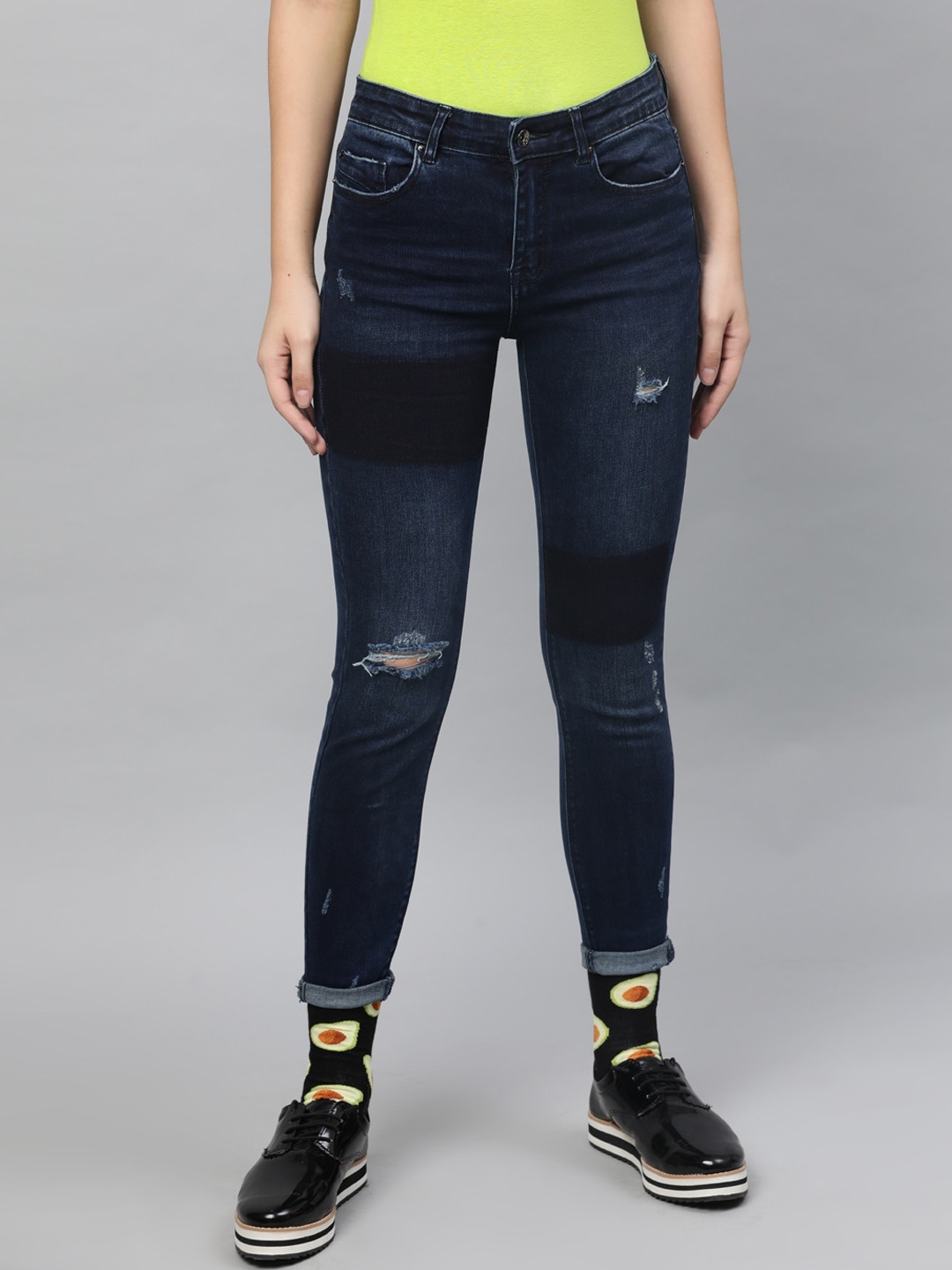 

STREET 9 Women Blue Skinny Fit Mid-Rise Mildly Distressed Stretchable Jeans