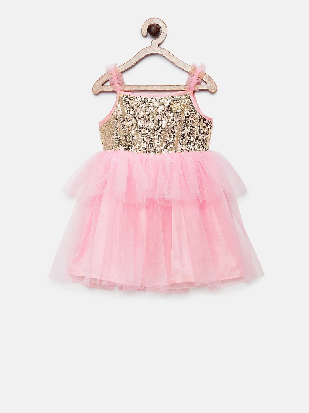 

Barbie by Many Frocks Girls Pink Sequin Embellished Fit and Flare Dress