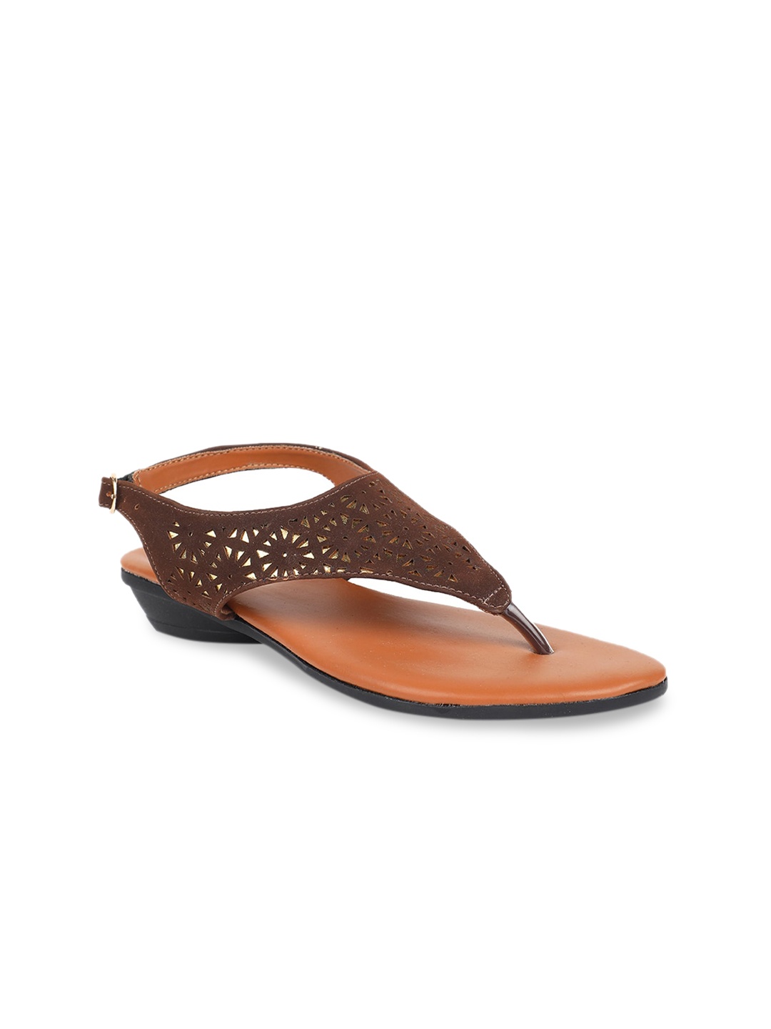 

Bata Women Brown Embellished PU Open Toe Flats