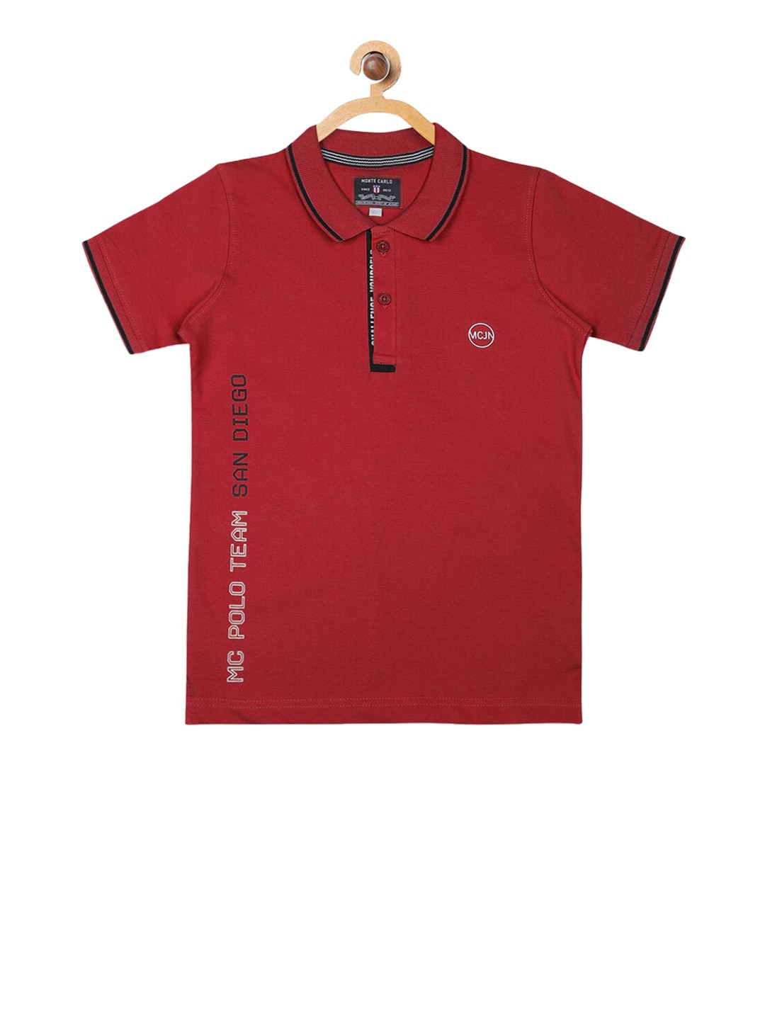 

Monte Carlo Boys Red Printed Polo Collar T-shirt