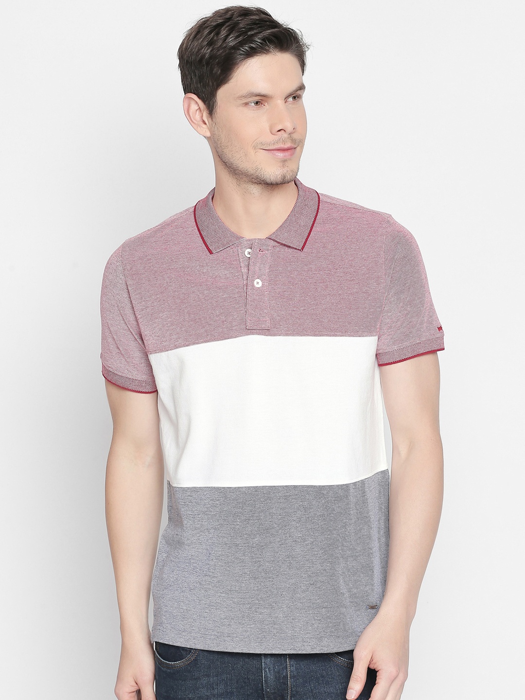 

Basics Men Red Colourblocked V-Neck T-shirt