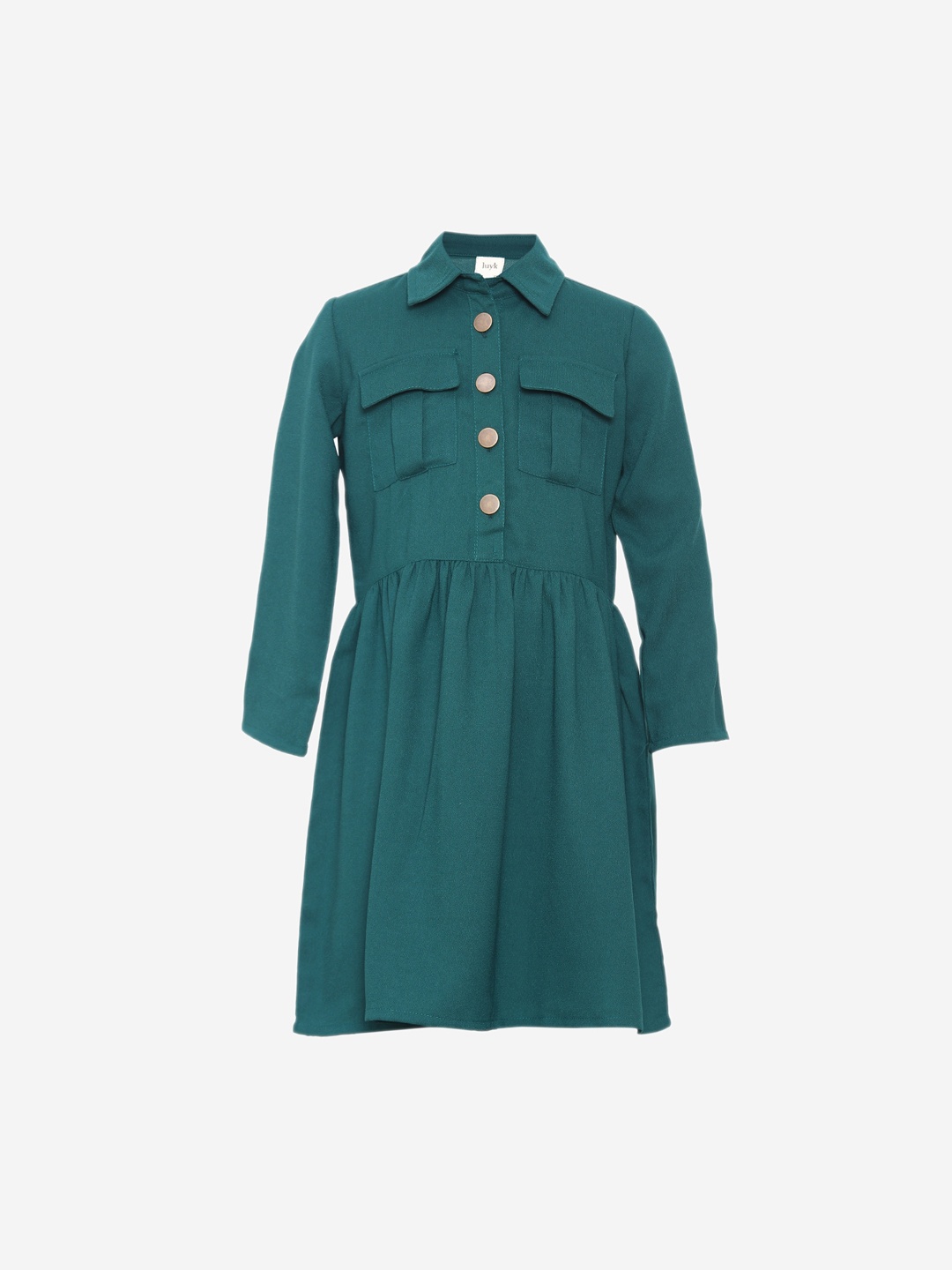 

luyk Girls Green Solid Shirt Dress