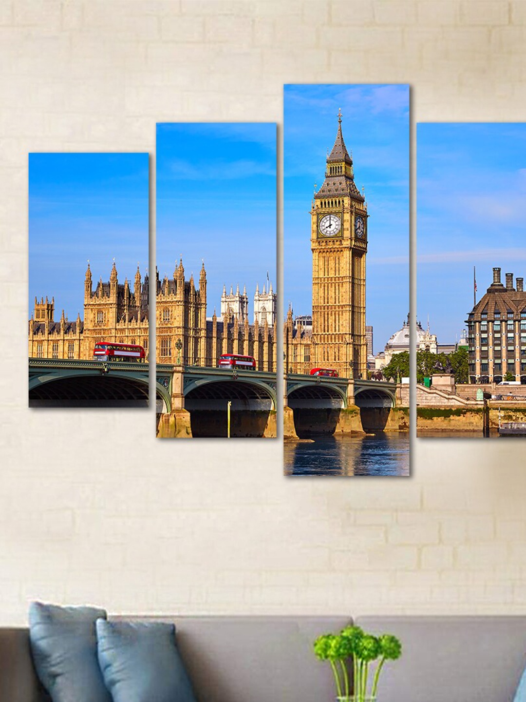 

WENS Blue & Brown Big Ben London 5 Panelled Framed Wall Art
