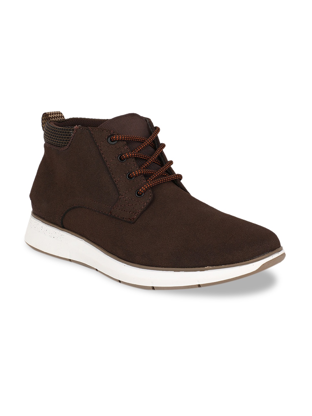 

Bata Men Brown Solid PU Mid-Top Flat Boots