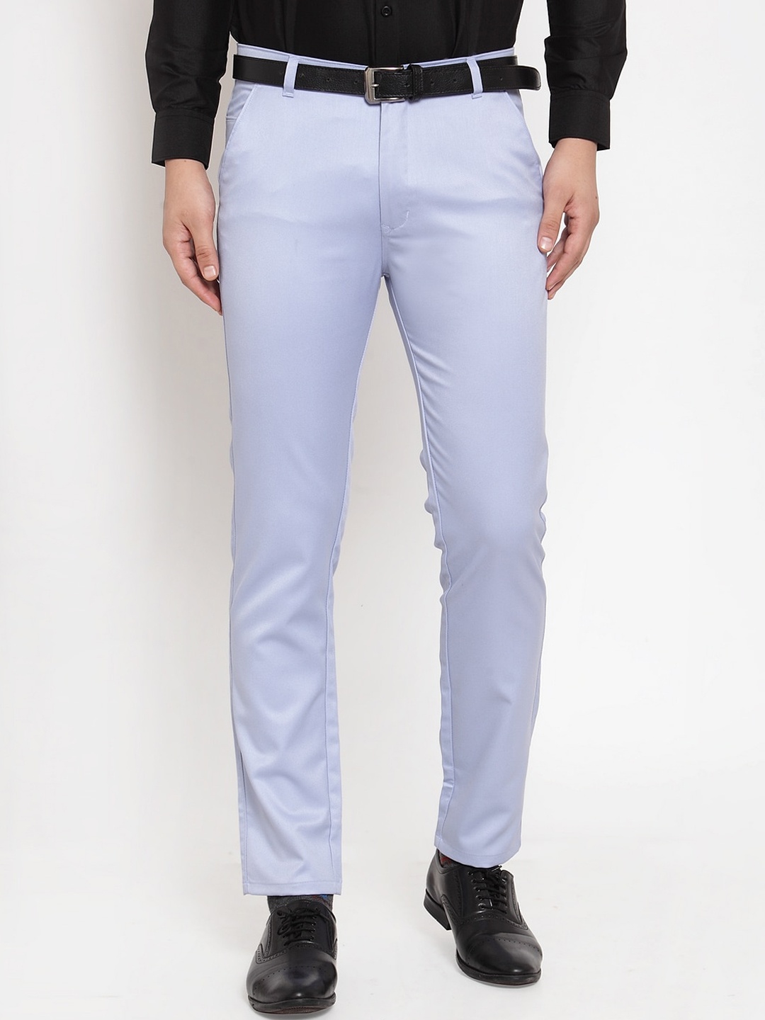 

JAINISH Men Turquoise Blue Smart Slim Fit Solid Regular Trousers