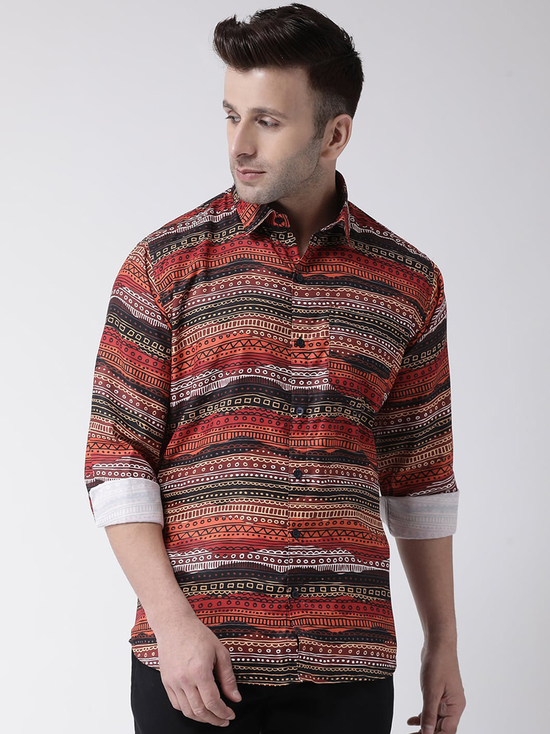 

Hangup Men Brown & Red Slim Fit Printed Casual Shirt