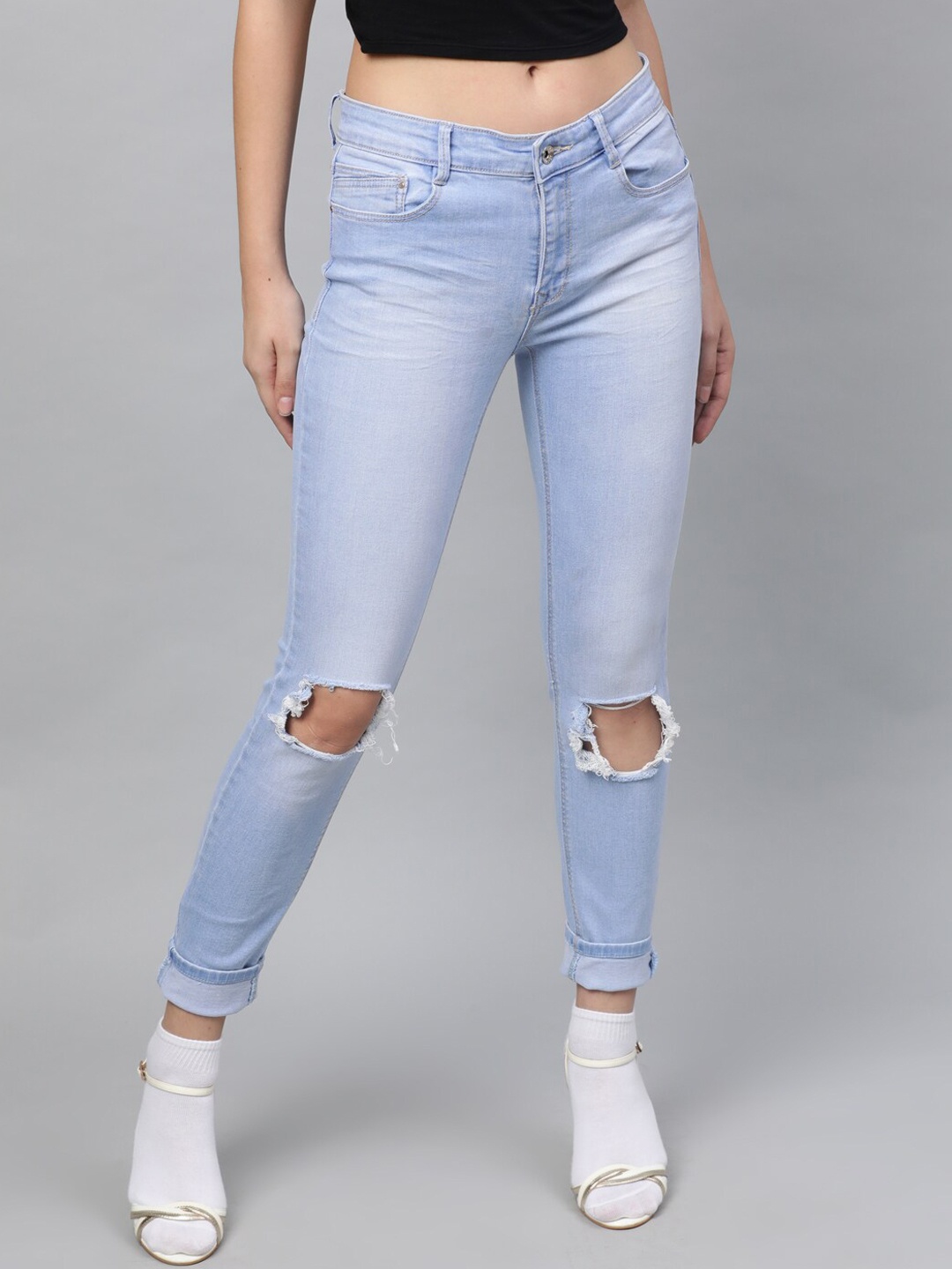 

STREET 9 Women Blue Skinny Fit Mid-Rise Slash Knee Stretchable Jeans