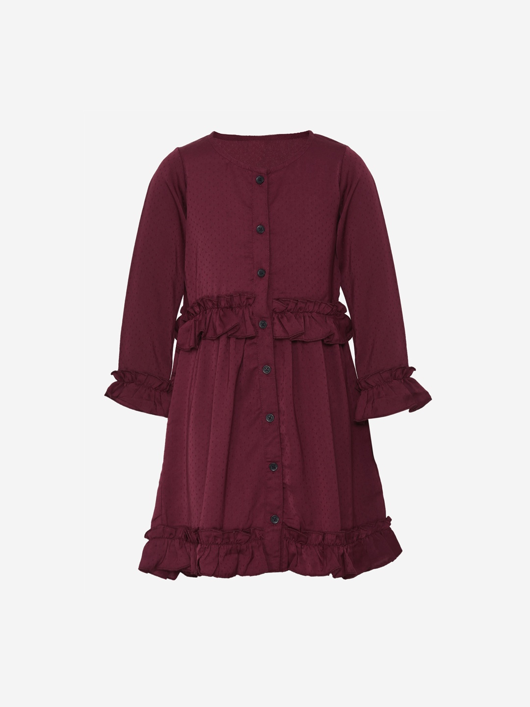

luyk Girls Maroon Solid Fit and Flare Dress