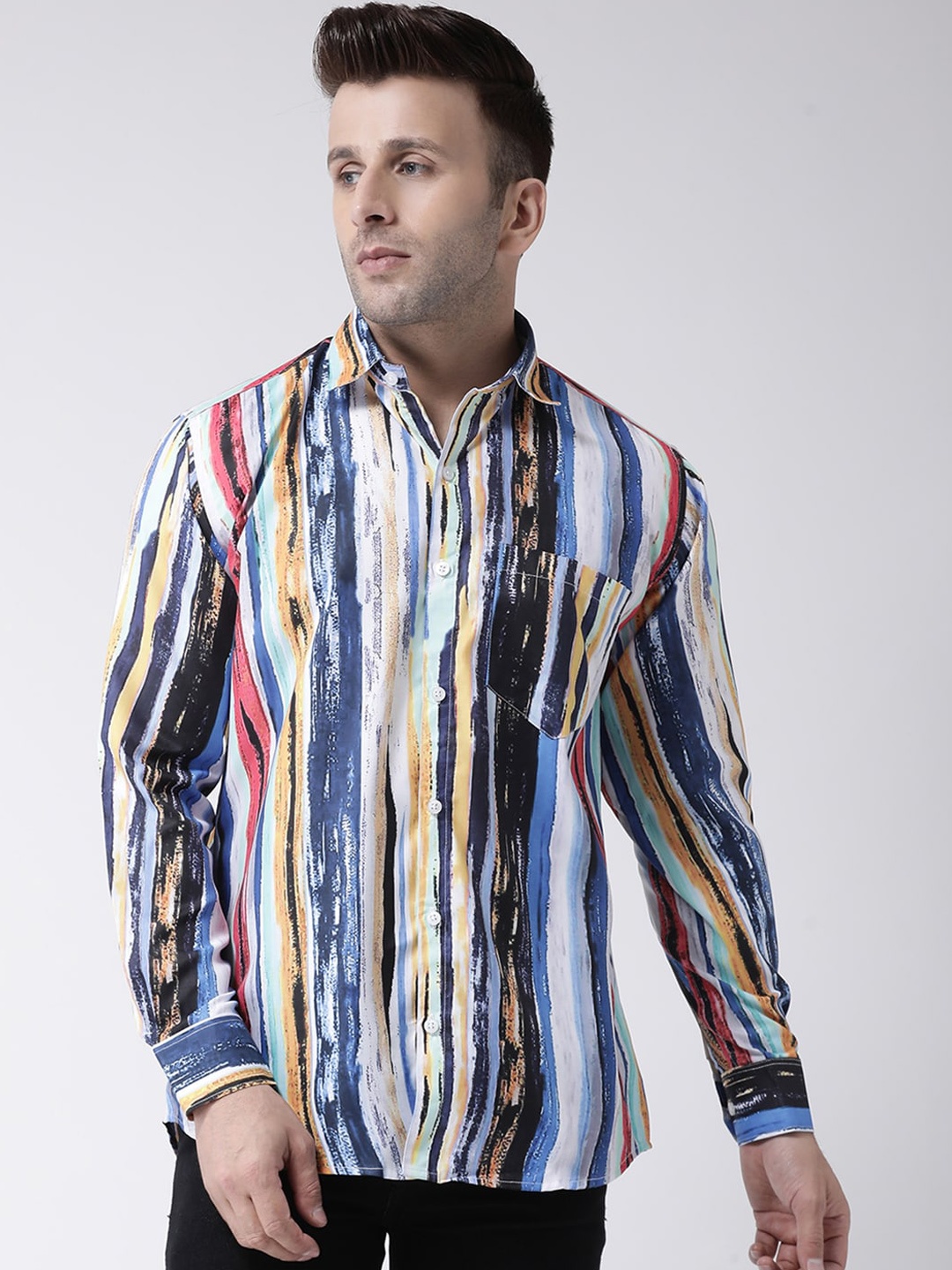 Hangup Men Multicoloured Slim Fit Striped Casual Shirt, Multi