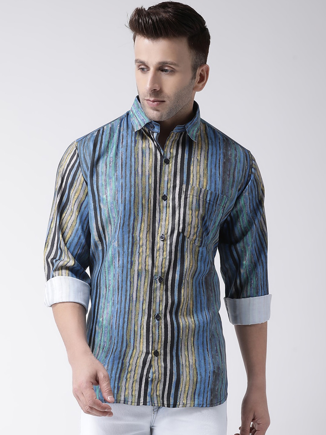 

Hangup Men Blue & Beige Slim Fit Striped Casual Shirt