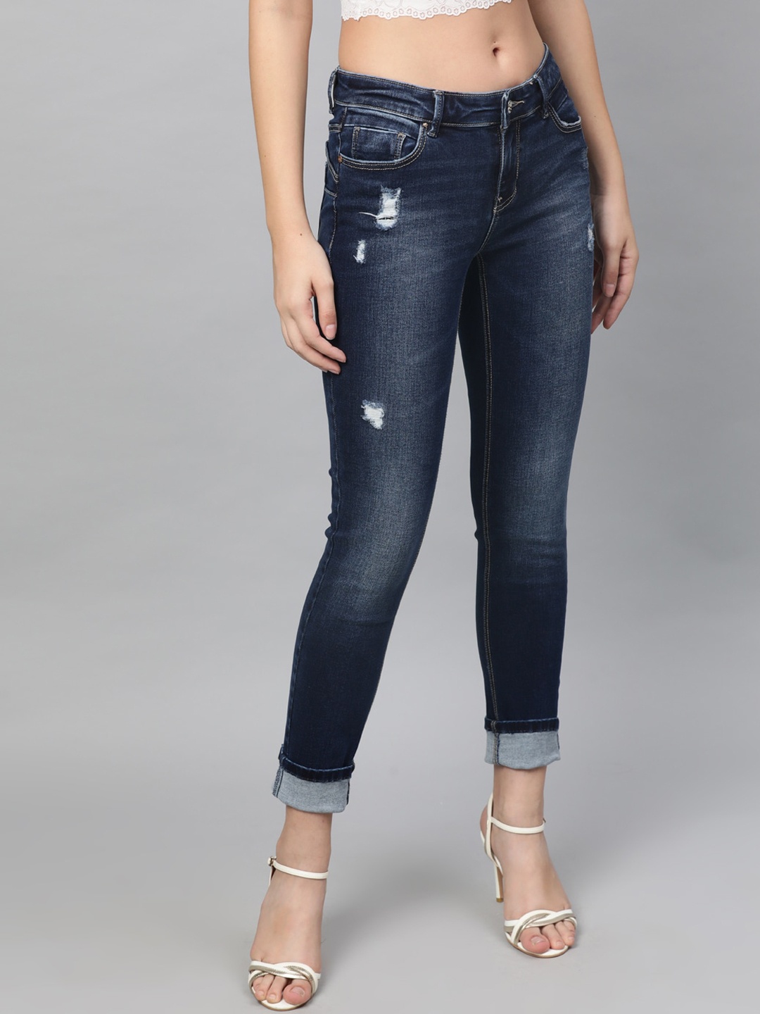 

STREET 9 Women Blue Skinny Fit Mid-Rise Low Distress Stretchable Jeans