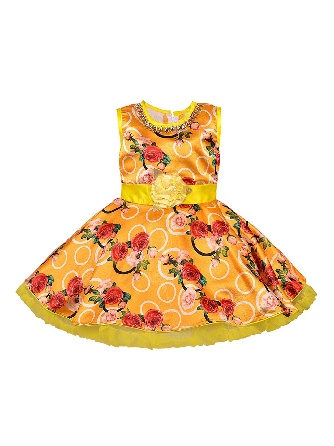 

Wish Karo Girls Yellow Printed Fit and Flare Dress, Mustard