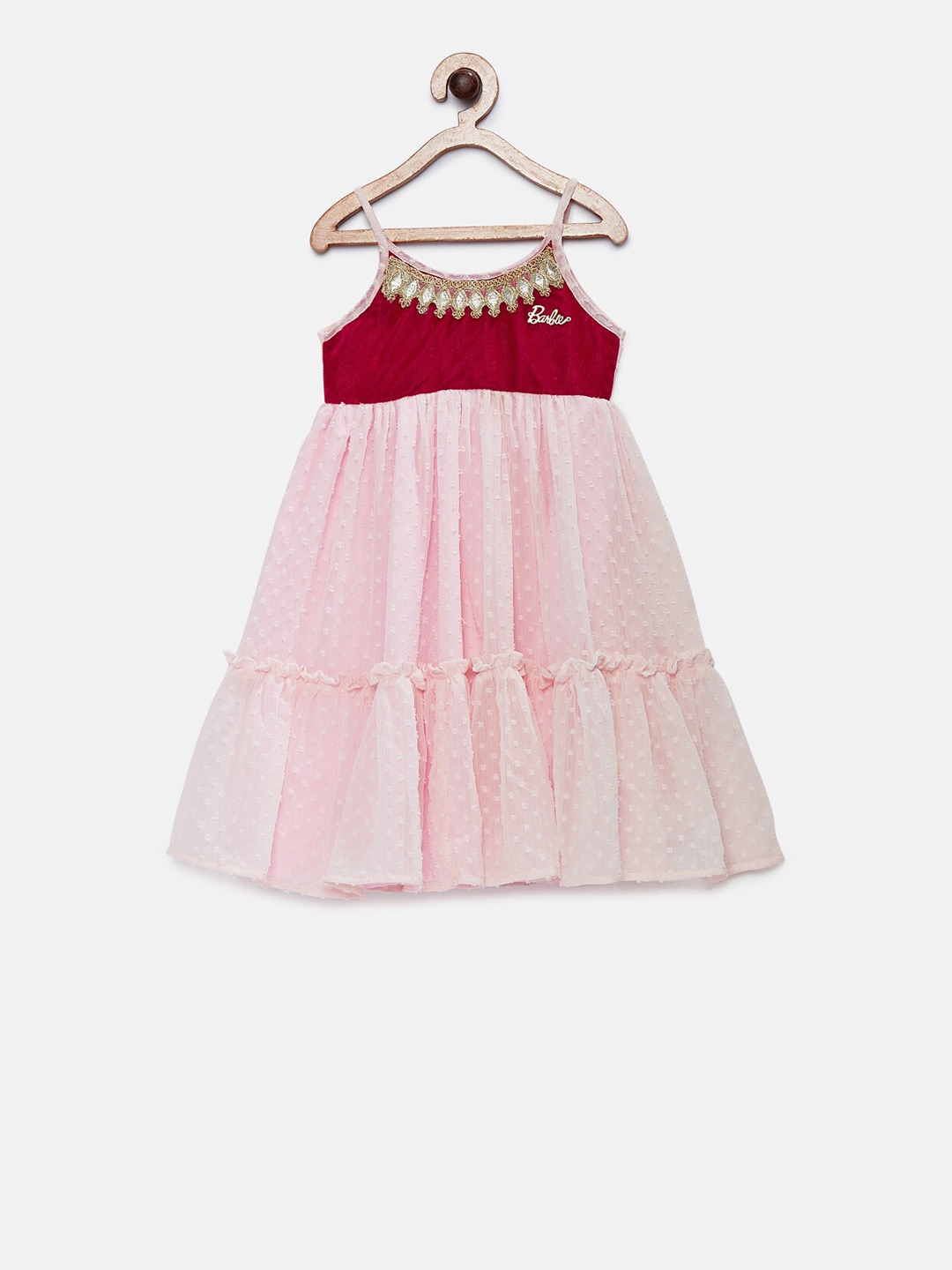 

Barbie by Many Frocks & Girls Pink Self Design Empire Dress