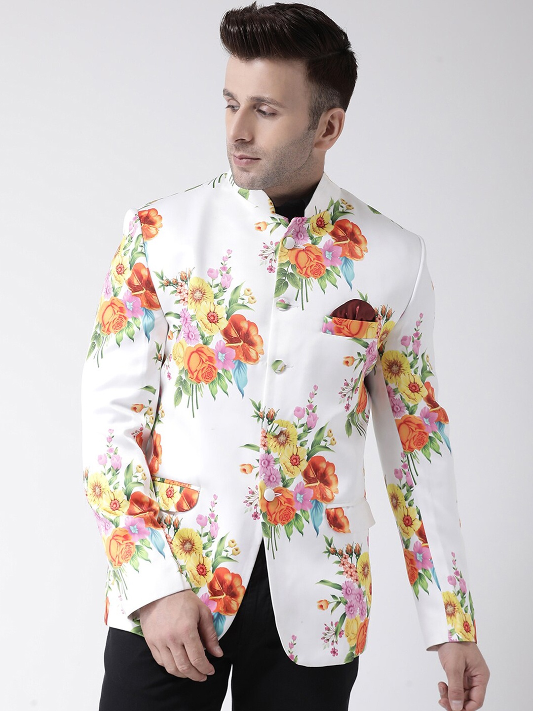 Hangup Men Multicoloured Printed Bandhgala Blazer, Multi
