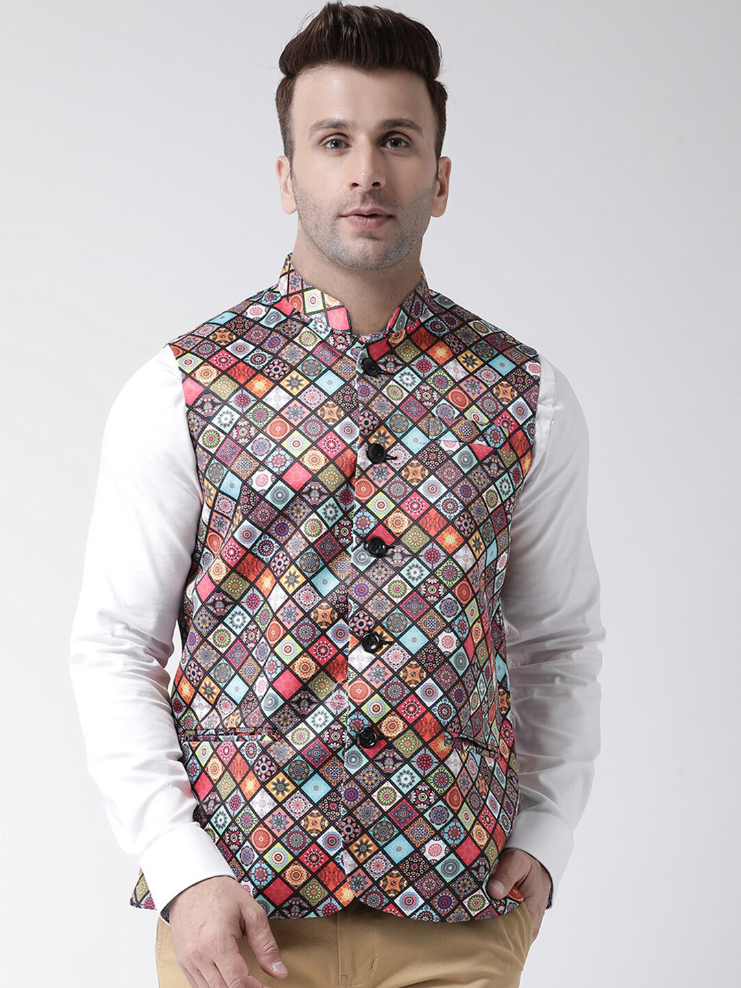 

Hangup Men Multicoloured Printed UV Protected Nehru Jacket, Multi
