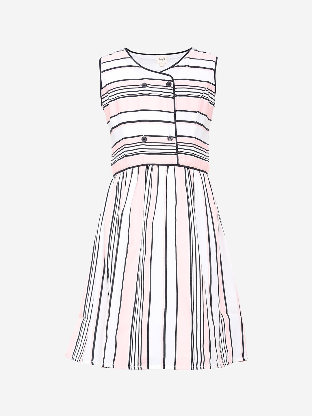 

luyk Girls White Striped Fit and Flare Dress