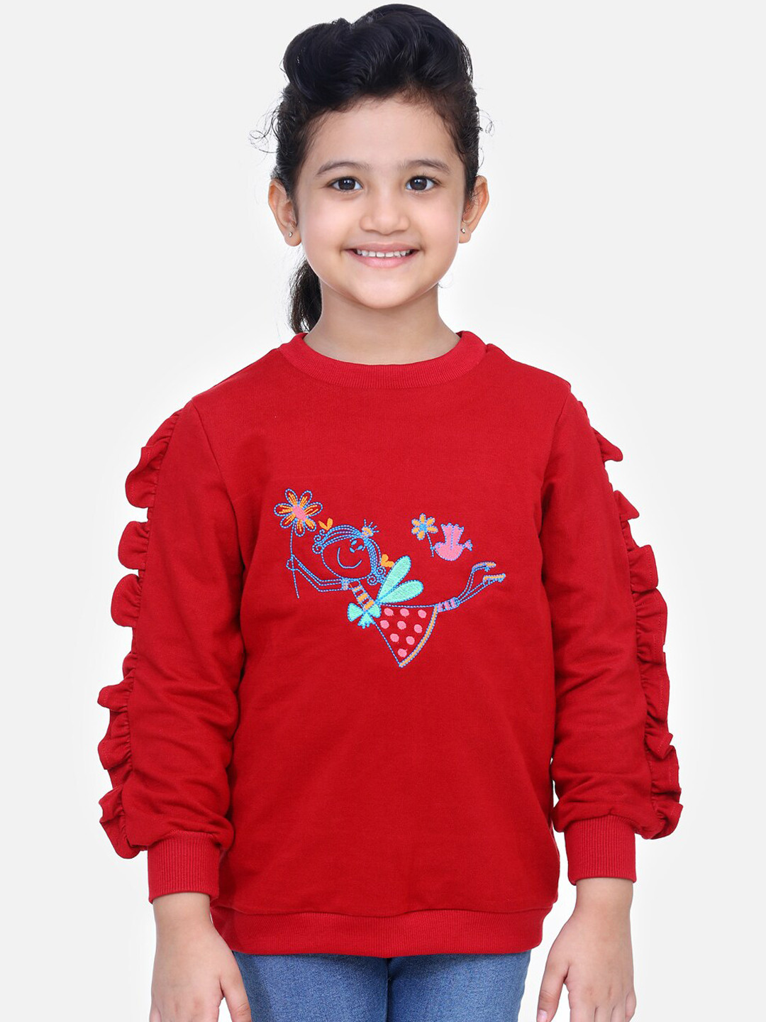 

LilPicks Girls Maroon Printed Sweatshirt
