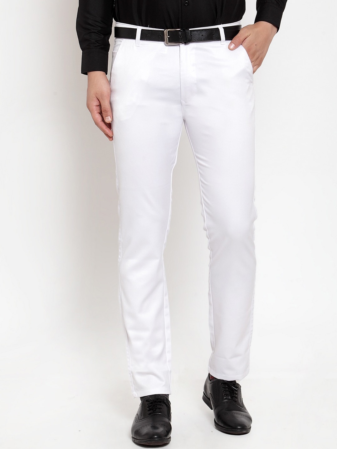 

JAINISH Men White Smart Slim Fit Solid Regular Trousers
