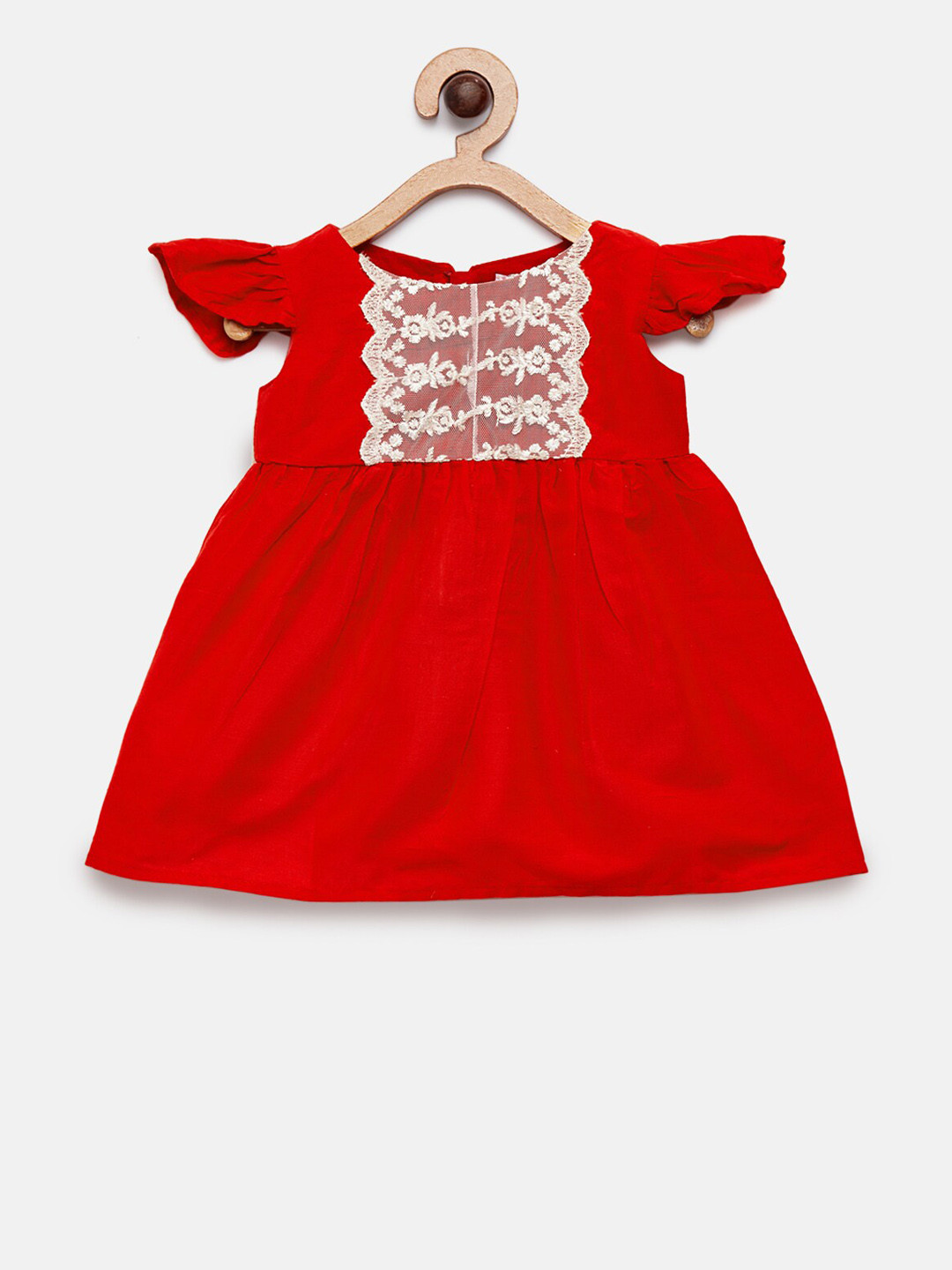 

MANY FROCKS & Girls Red Self Design Fit and Flare Dress
